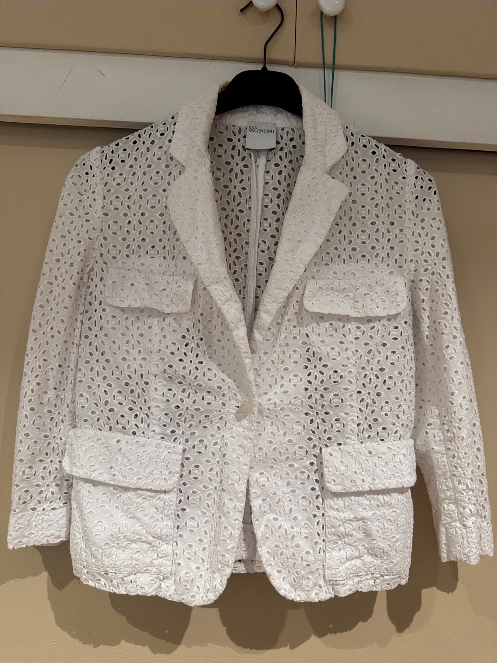 Valentino White Eyelet Lace Tailored Blazer